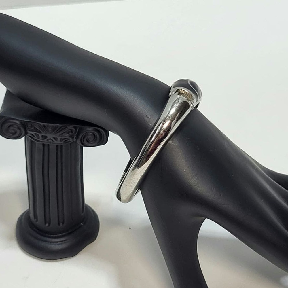 Lia Sophia Silver and Black Rhinestone Accent Bangle Hinged Bracelet - Picture 7 of 7